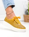 Pantofi casual dama piele naturala mustar cu model perforat JY3230 2