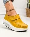 Pantofi casual dama piele naturala mustar cu varf rotund si inchidere scai F003-001 1