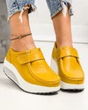 Pantofi casual dama piele naturala mustar cu varf rotund si inchidere scai F003-001 3