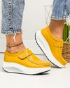 Pantofi casual dama piele naturala mustar cu varf rotund si inchidere scai F003-001 4