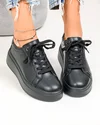 Pantofi casual dama piele naturala negri captusiti cu inchidere sireturi F001-872 4