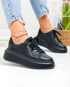 Pantofi casual dama piele naturala negri captusiti cu inchidere sireturi F002-389 2