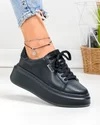 Pantofi casual dama piele naturala negri captusiti cu inchidere sireturi F002-389 4