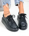 Pantofi casual dama piele naturala negri captusiti cu inchidere sireturi F002-389 3