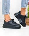 Pantofi casual dama piele naturala negri captusiti cu inchidere sireturi F002-389 1