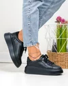 Pantofi casual dama piele naturala negri captusiti cu inchidere sireturi F002-389 6