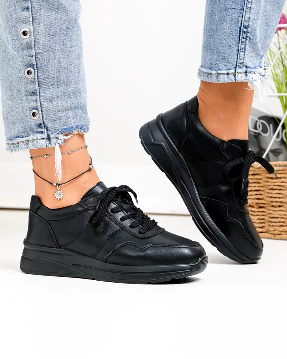 Pantofi casual dama piele naturala negri captusiti F001-768