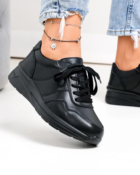 Pantofi Casual - Pantofi casual dama piele naturala negri captusiti F001-768