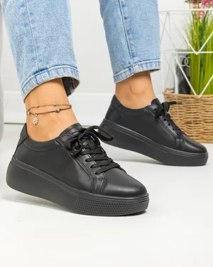 Pantofi casual dama piele naturala negri captusiti F001-773