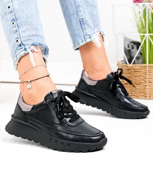 Pantofi casual dama piele naturala negri captusiti F001-892