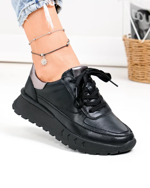 Pantofi casual dama piele naturala negri captusiti F001-892