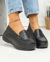 Pantofi casual dama piele naturala negri ci inchidere slip-on si talpa groasa F002-295 4