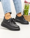 Pantofi casual dama piele naturala negri cu accesoriu lateral T-5807 2