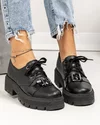 Pantofi casual dama piele naturala negri cu accesoriu piele lucioasa PC820 3