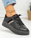 Pantofi casual dama piele naturala negri cu aplicatii piele intoarsa si argintiu F001-729 3