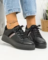 Pantofi casual dama piele naturala negri cu aplicatii piele intoarsa si argintiu F001-729 4