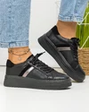 Pantofi casual dama piele naturala negri cu aplicatii piele intoarsa si argintiu F001-729 1