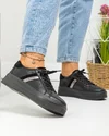 Pantofi casual dama piele naturala negri cu aplicatii piele intoarsa si argintiu F001-729 5