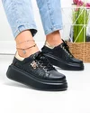Pantofi casual dama piele naturala negri cu auriu si model perforat T6043 2