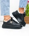 Pantofi casual dama piele naturala negri cu auriu si model perforat T6043 1