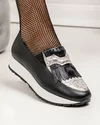 Pantofi casual dama piele naturala negri cu franjuri si insertie print sarpe LIUBA115 2