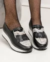 Pantofi casual dama piele naturala negri cu franjuri si insertie print sarpe LIUBA115 3