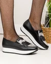 Pantofi casual dama piele naturala negri cu franjuri si insertie print sarpe LIUBA115 4