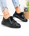 Pantofi casual dama piele naturala negri cu imprimeu si inchidere sireturi T-2006 5