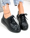 Pantofi casual dama piele naturala negri cu imprimeu si inchidere sireturi T-2006 1