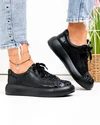 Pantofi casual dama piele naturala negri cu imprimeu si inchidere sireturi T-2006 4