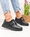 Pantofi casual dama piele naturala negri cu inchidere scai si varf rotund T6086 3