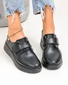 Pantofi casual dama piele naturala negri cu inchidere scai si varf rotund T6086 1