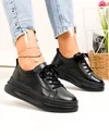 Pantofi casual dama piele naturala negri cu inchidere siret si cusatura decorativa AW2023-26 1