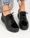 Pantofi casual dama piele naturala negri cu inchidere siret T-5104 3