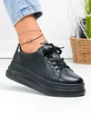 Pantofi casual dama piele naturala negri cu inchidere sireturi AW468 2