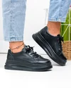 Pantofi casual dama piele naturala negri cu inchidere sireturi AW468 5