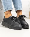 Pantofi casual dama piele naturala negri cu inchidere sireturi AW469 3