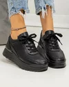 Pantofi casual dama piele naturala negri cu inchidere sireturi F001-747 3