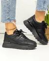 Pantofi casual dama piele naturala negri cu inchidere sireturi F001-747 4