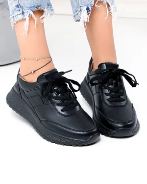 Pantofi Casual - Pantofi casual dama piele naturala negri cu inchidere sireturi F001-973
