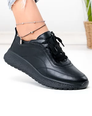 Pantofi Casual - Pantofi casual dama piele naturala negri cu inchidere sireturi F001-977