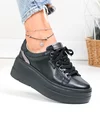Pantofi casual dama piele naturala negri cu inchidere sireturi F002-437 4