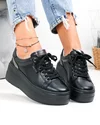 Pantofi casual dama piele naturala negri cu inchidere sireturi F002-437 6