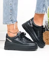Pantofi casual dama piele naturala negri cu inchidere sireturi F002-437 3