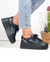 Pantofi casual dama piele naturala negri cu inchidere sireturi F002-437 5