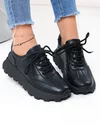 Pantofi casual dama piele naturala negri cu inchidere sireturi F002-661 3