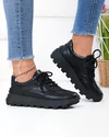 Pantofi casual dama piele naturala negri cu inchidere sireturi F002-661 4