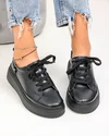 Pantofi casual dama piele naturala negri cu inchidere sireturi JY3285 3