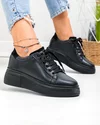 Pantofi casual dama piele naturala negri cu inchidere sireturi PC206 2
