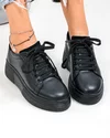 Pantofi casual dama piele naturala negri cu inchidere sireturi PC206 3